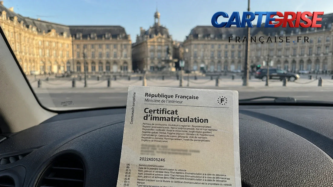 Vue de Bordeaux et voiture — carte grise Nouvelle-Aquitaine 2026 cheval fiscal 58 euros hausse mars 2026 Gironde