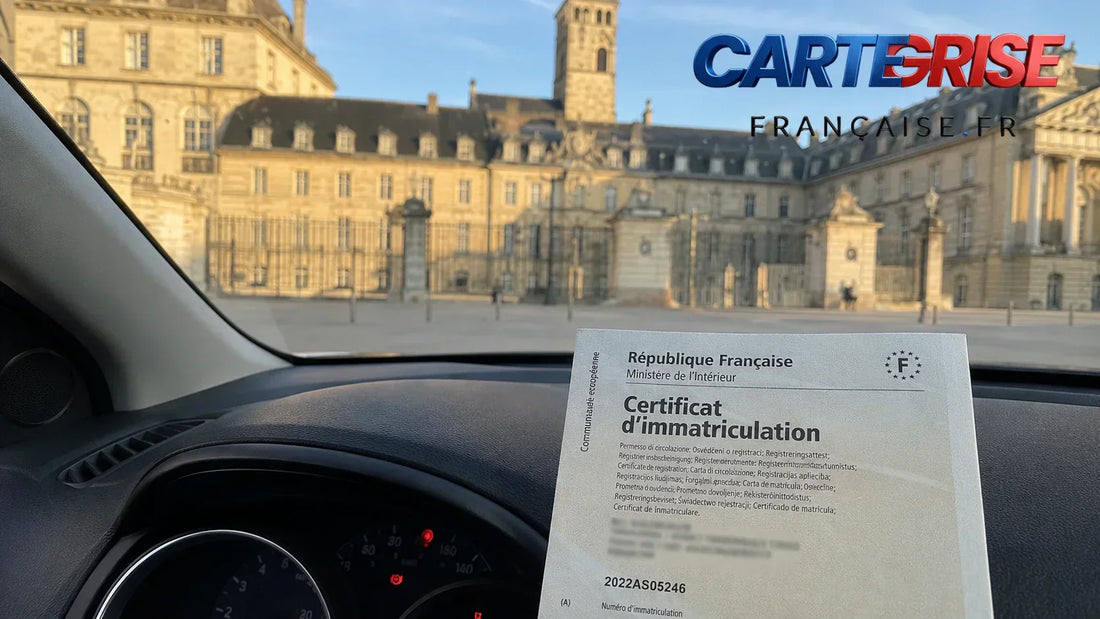 Vue de Dijon et voiture — carte grise Bourgogne-Franche-Comté 2026 plafond légal 60 euros Côte-d'Or immatriculation
