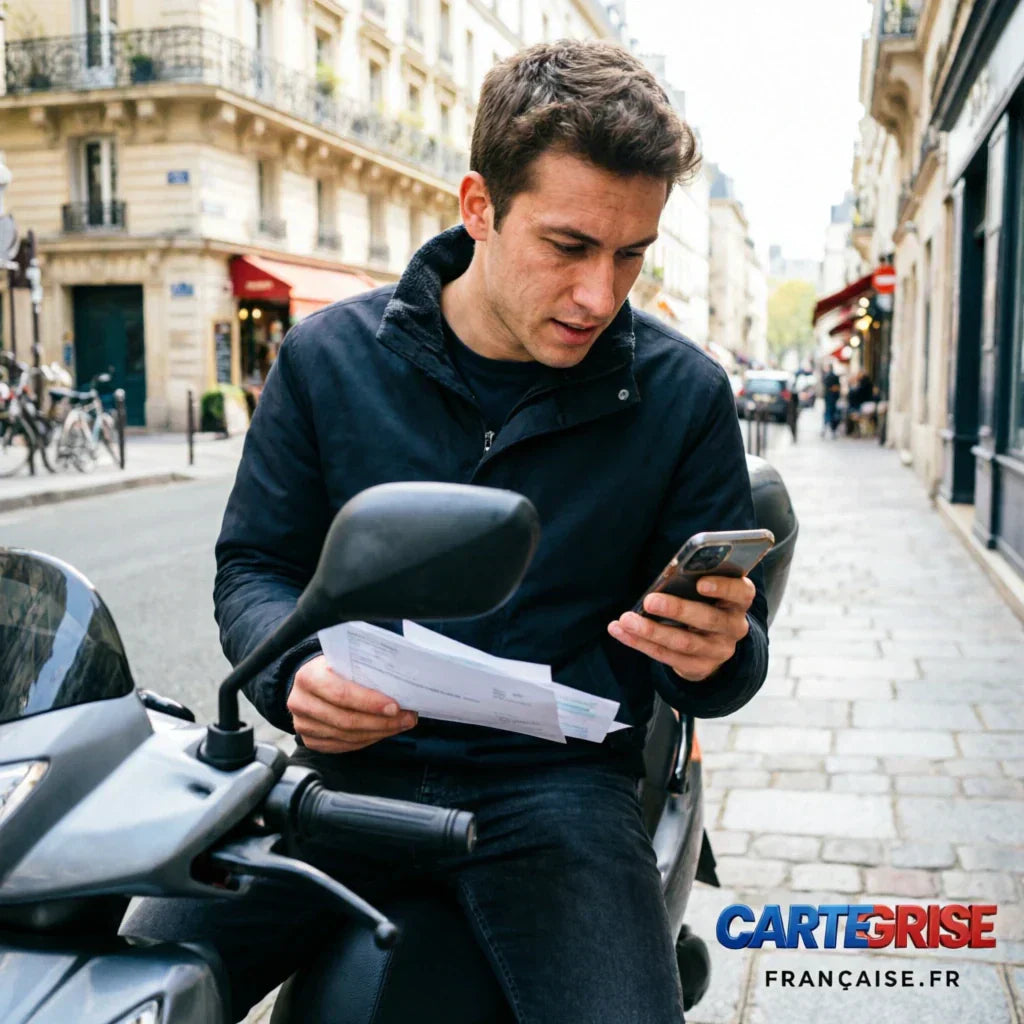 Moto et scooter garés en ville — carte grise deux-roues, démarches et documents France 2026