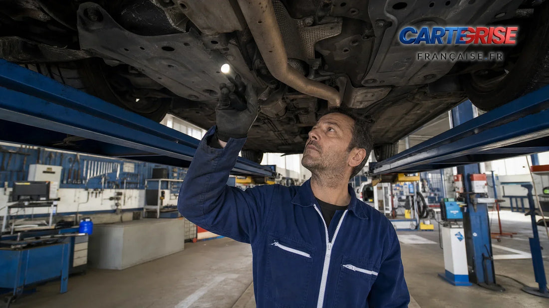 Technicien effectuant un contrôle technique sur une voiture dans un centre agréé en France 2026
